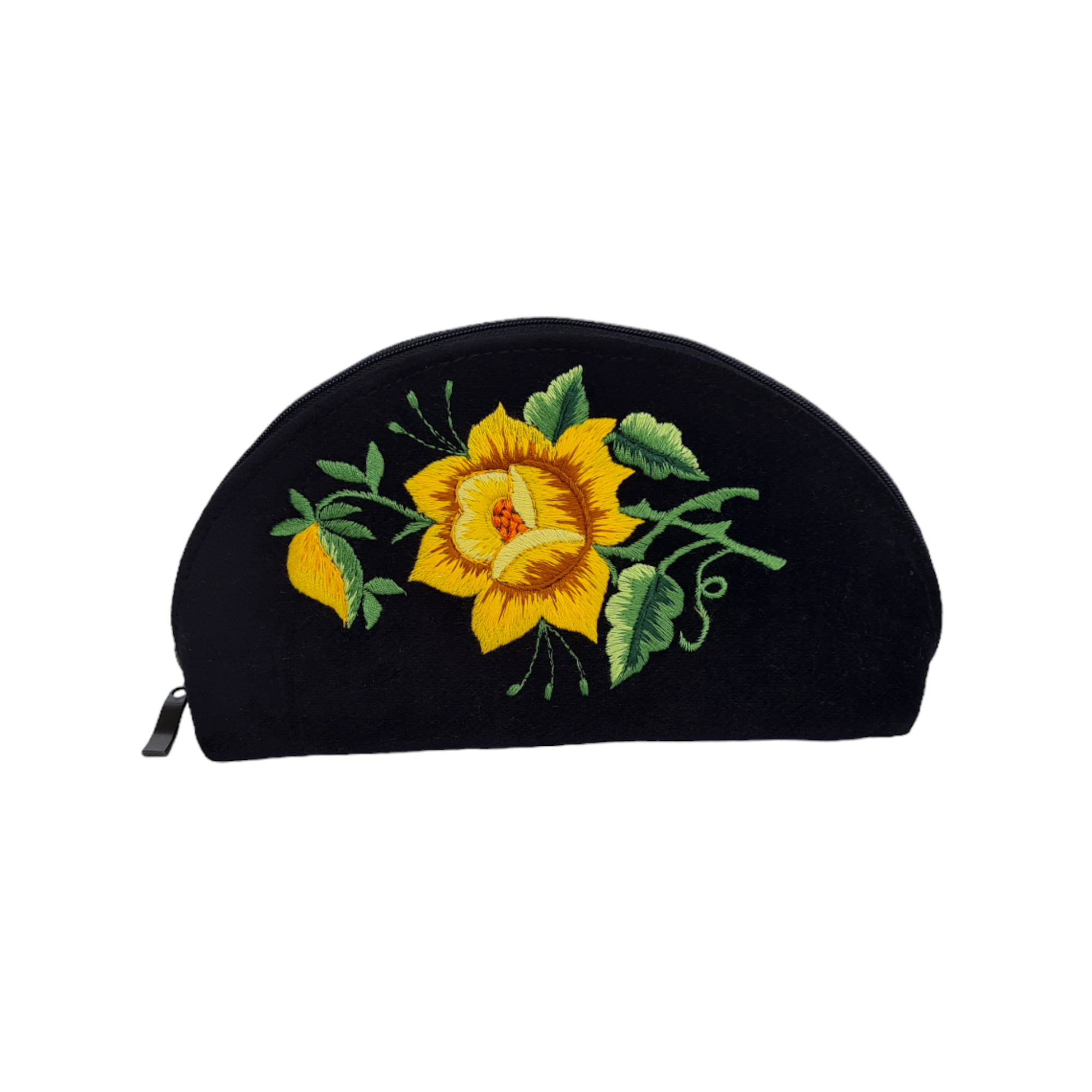 Černá Kosmetická Taška Folk Rybářská Výšivka Žlutá Růže Ruční Práce