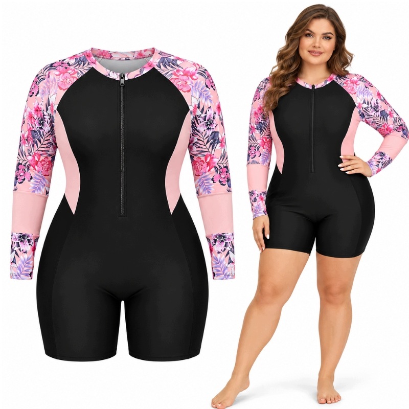 Kombinezon Kąpielowy Damski XXL Plus Size z Długim Rękawem i Szortami
