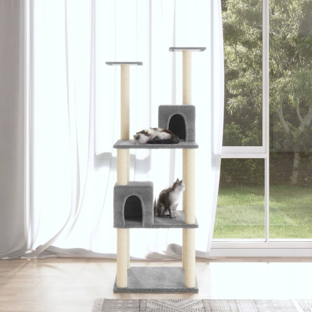 Fionshop 262663293 Škrabadlo pro kočky se sisalovými sloupky světle šedé