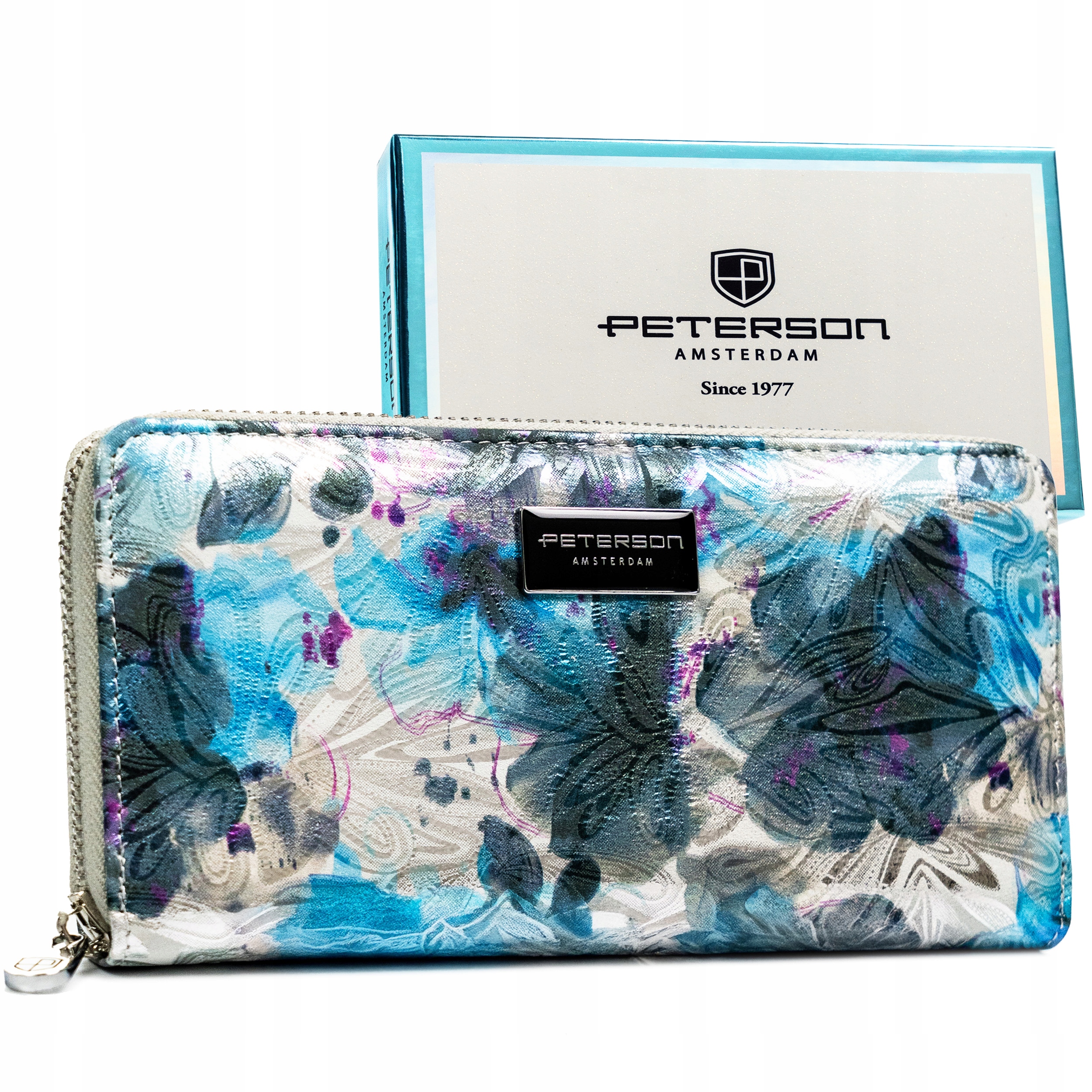 Portfel damski ze skóry Peterson duży na suwak z ochroną Rfid