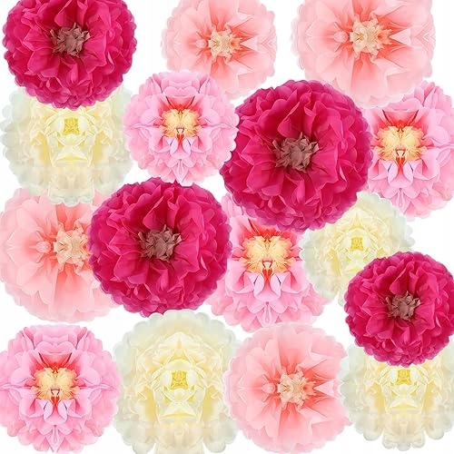 POMPONY PAPIEROWE RÓŻOWE DEKORACJA POKOJU NA URODZINY WESELE 12 SZT