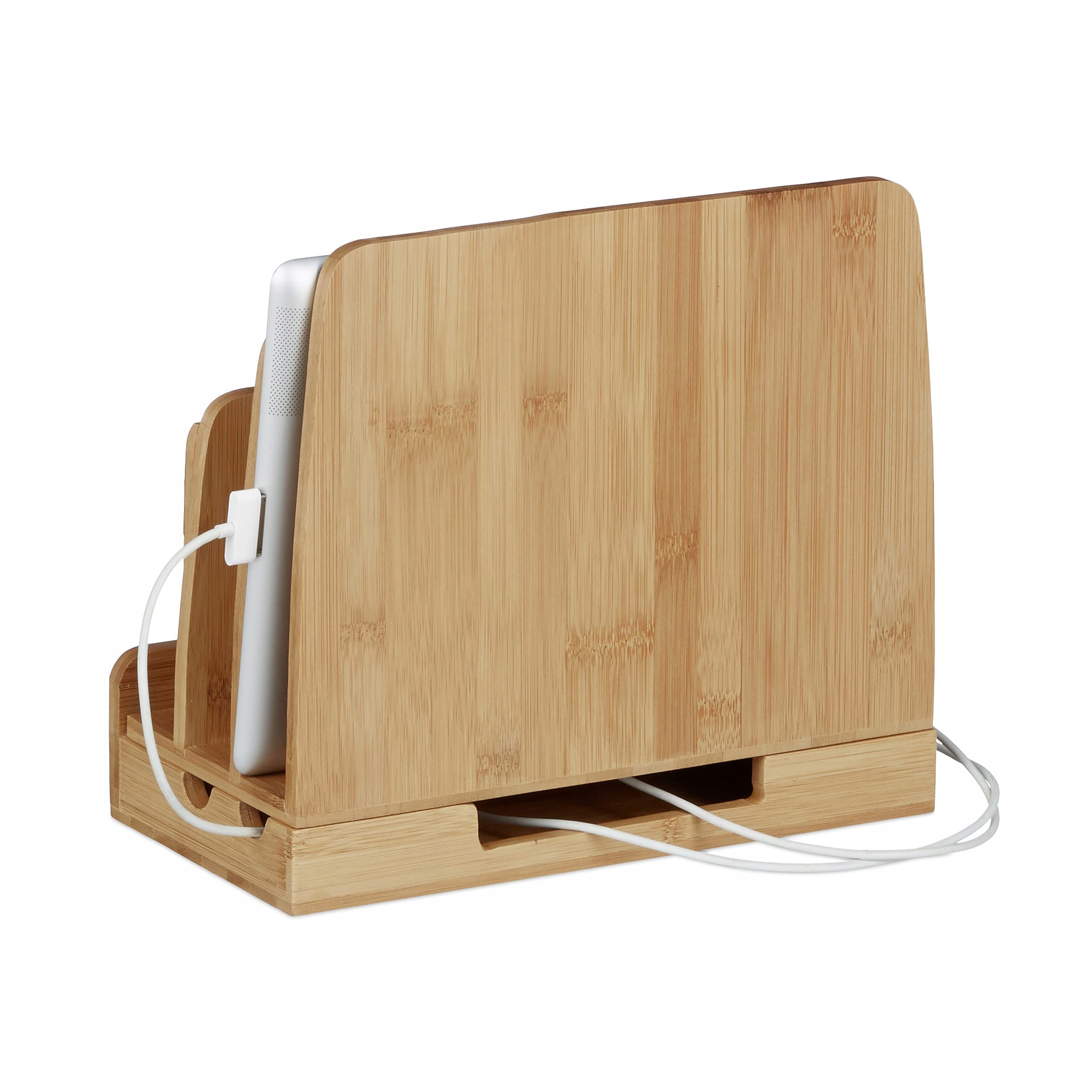 RELAXDAYS Stacja Ładowania Bambusowa Organizer Na Smartfony Tablety — miniatura 8