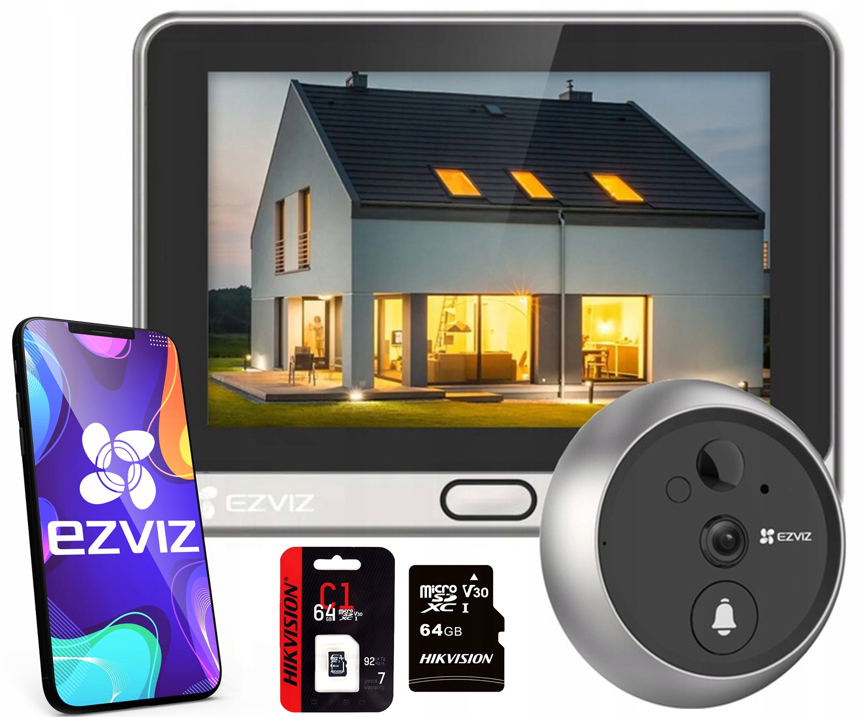 Ezviz DP2 2K dotykový WiFi hľadáčik s kamerou Sd karta 64 Gb