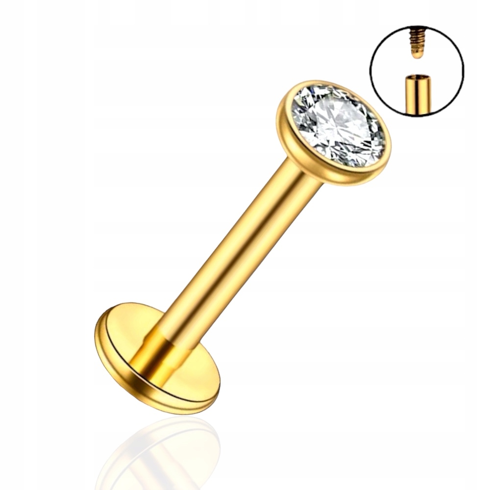 Kolczyk PIERCING Labret złoty z cyrkonią. Helix Tragus Rozmiar 1,2/10/2,5 Marka Inna marka