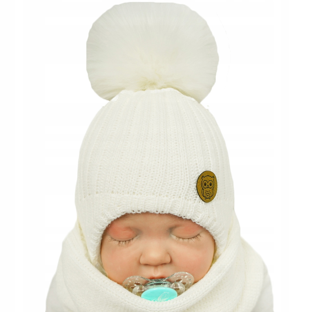 

Komplet zimowy Sówka ecru czapka+komin r.42