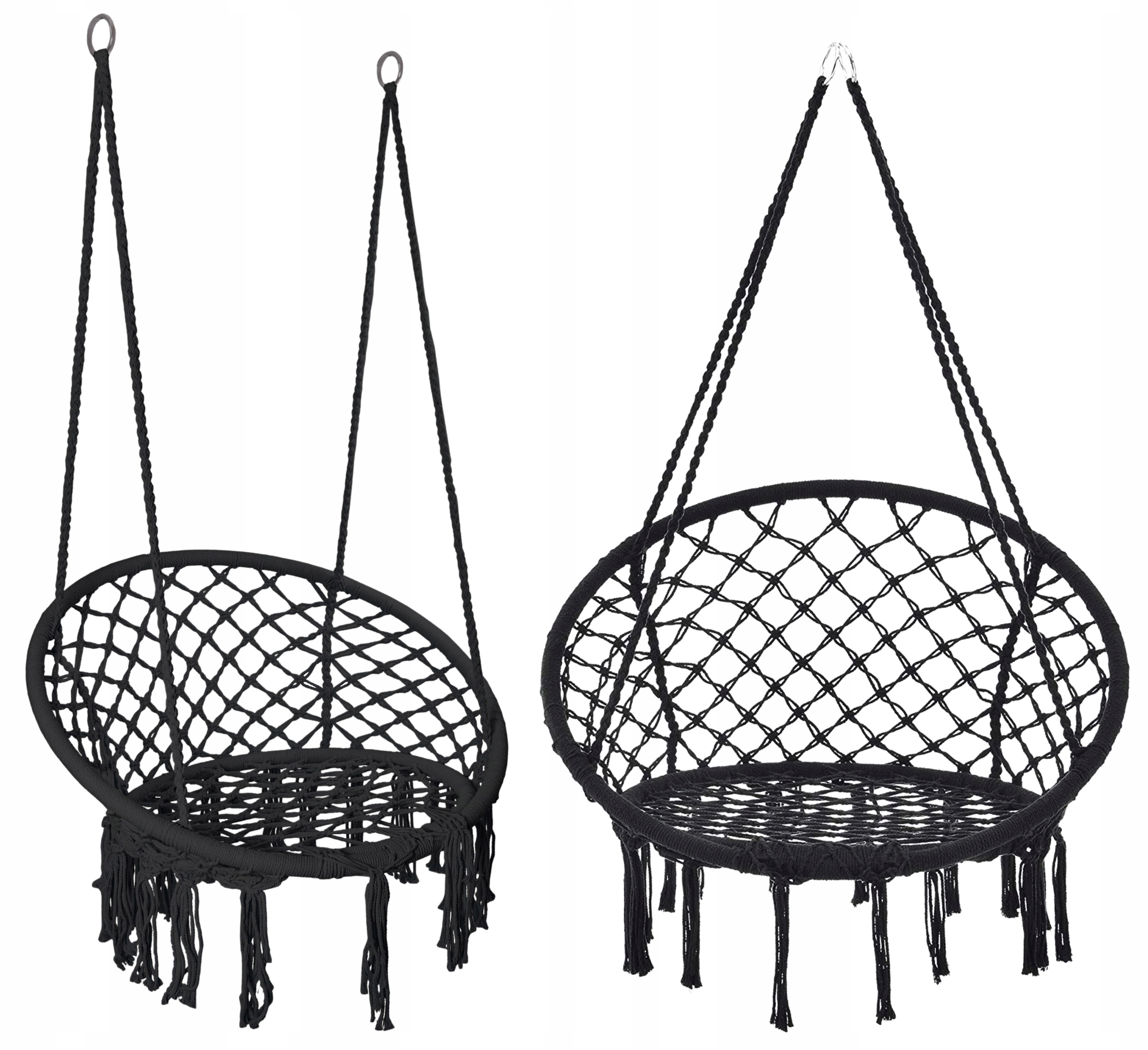 FOTEL WISZĄCY HUŚTAWKA OGRODOWA BOCIANIE GNIAZDO PLECIONA Z PODUSZKĄ CZARNA Kolor czarny