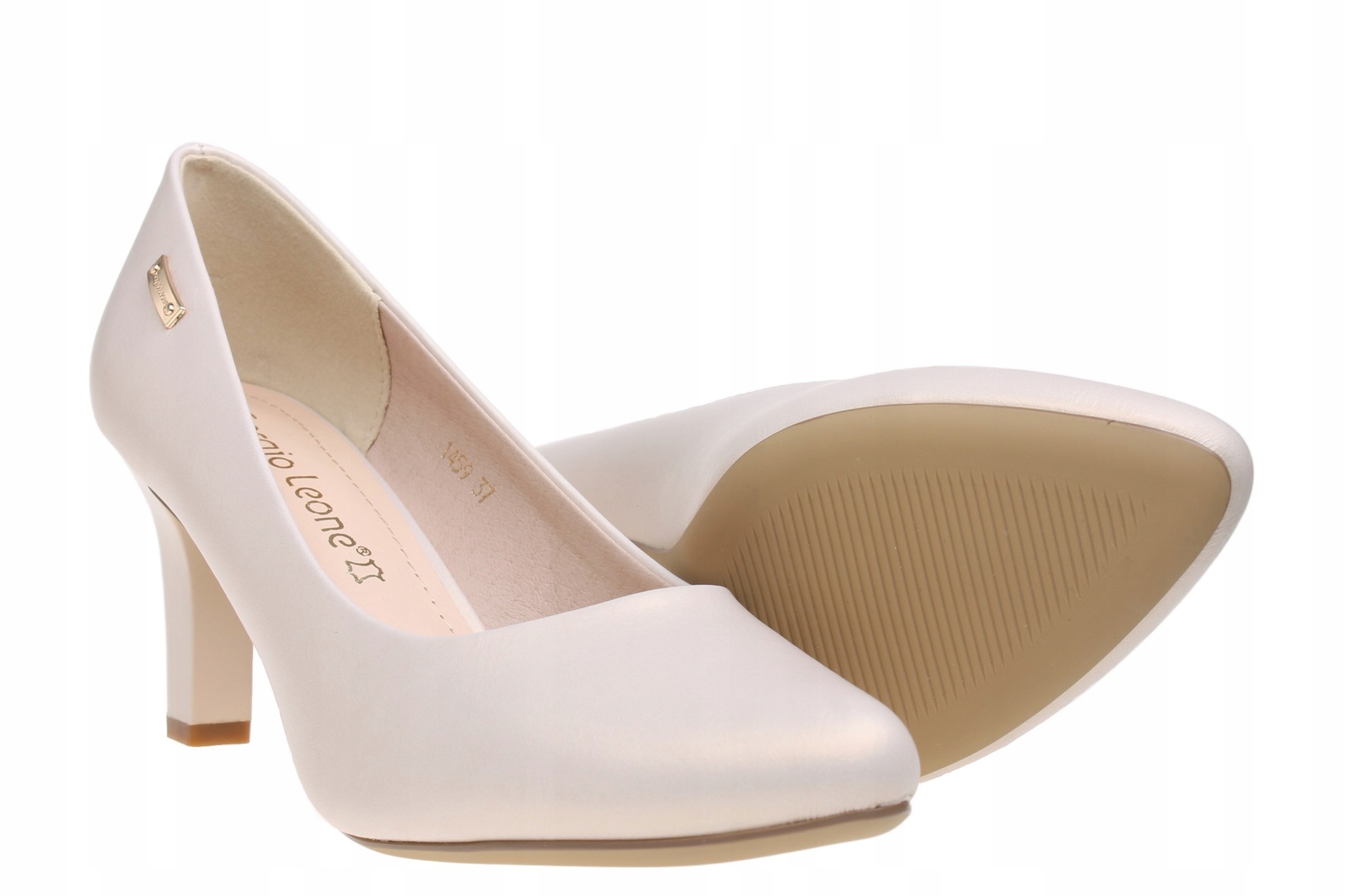 S.LEONE 1459 CZÓŁENKA SZPILKI DAMSKIE D913 BEŻOWY PERŁA R 38 Kolekcja Sergio Leone