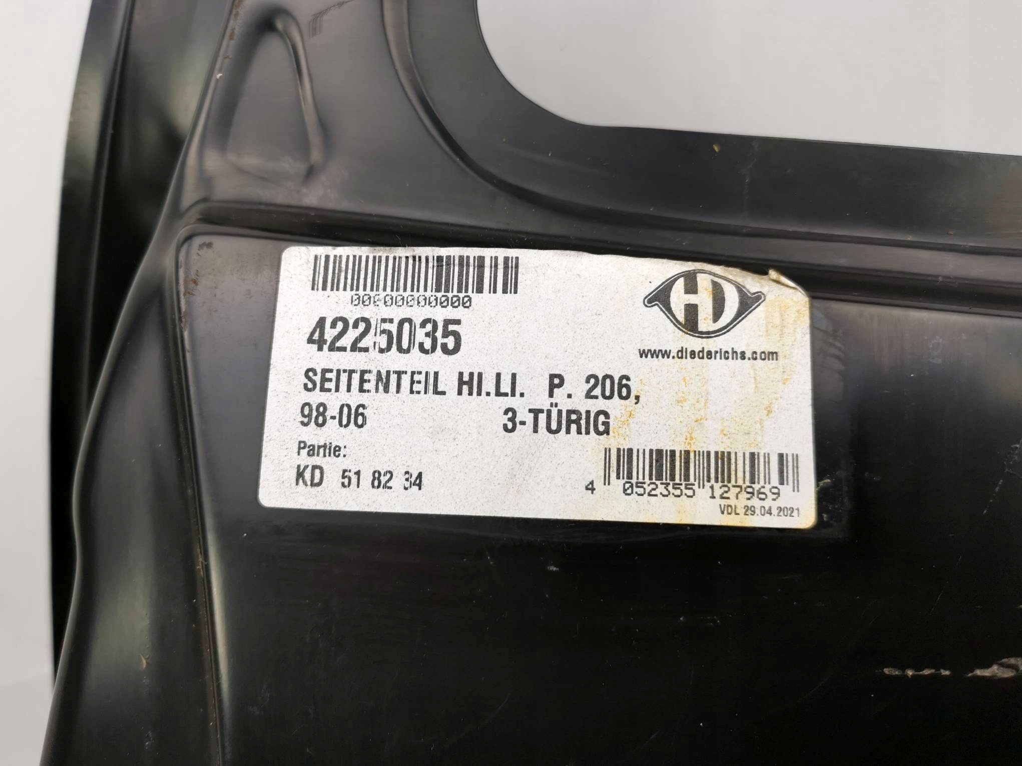 BŁOTNIK LEWY TYŁ BOK ĆWIARTKA PEUGEOT 206 Producent części Diederichs