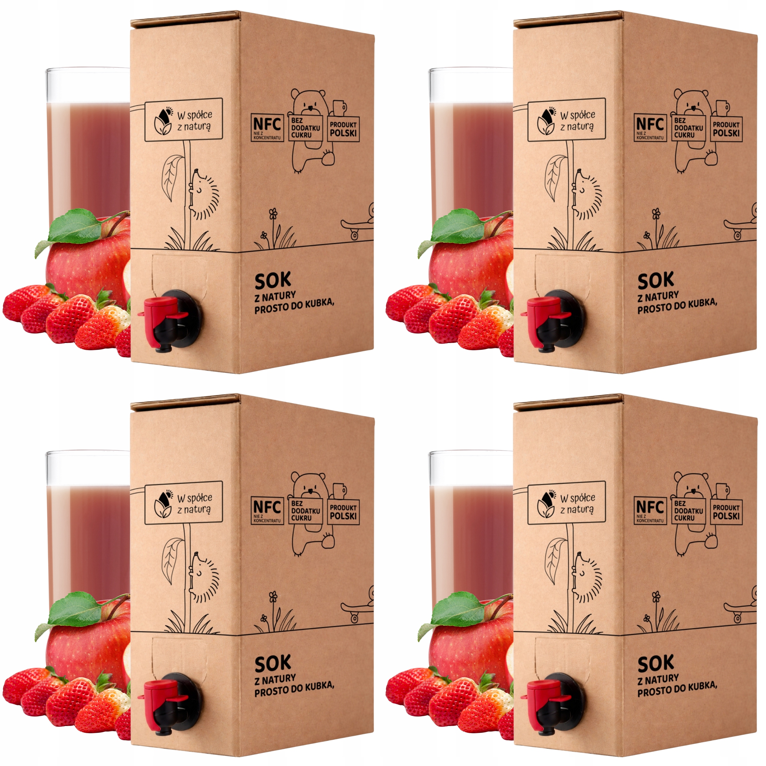 Sok z Jabłek i Truskawek 5l 100% Tłoczony Nfc Sok Jabłko-Truskawka zestaw