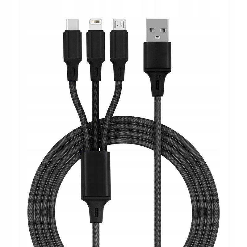 

Kabel 3W1 Lightning Micro Usb Type C Czarny 1M