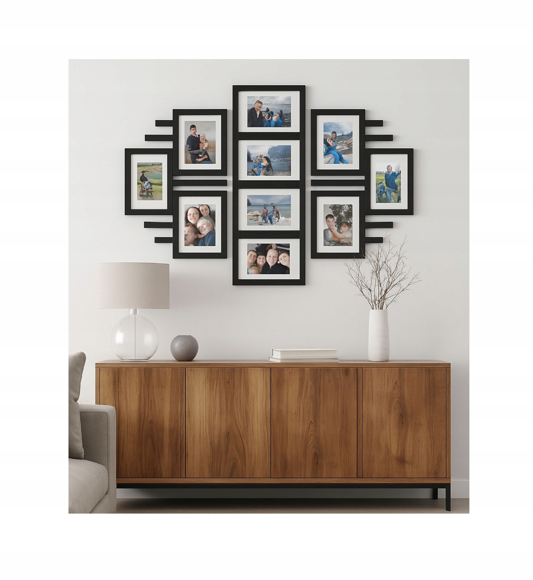 Drevený multirámik na 10 fotografií 15 x 21 cm Galéria nástenná rámik Čierna