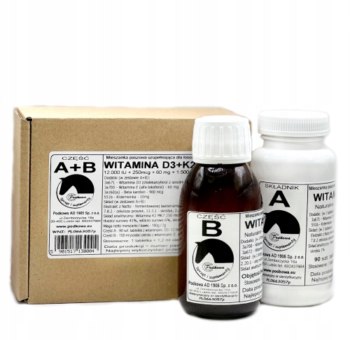 Podkowa Komplet witamin D3 12.000 Iu K2 250mcg E 60 mg A 1.500 Iu