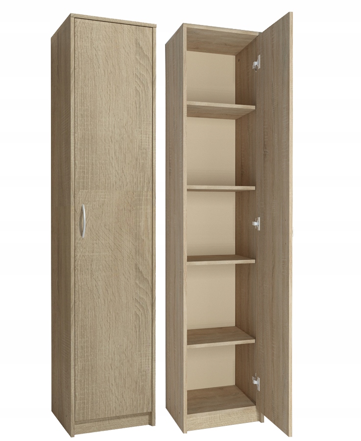 Regał Simple R8, na książki segregatory 1 Drzwi Półki Zamknięty, Dąb Sonoma