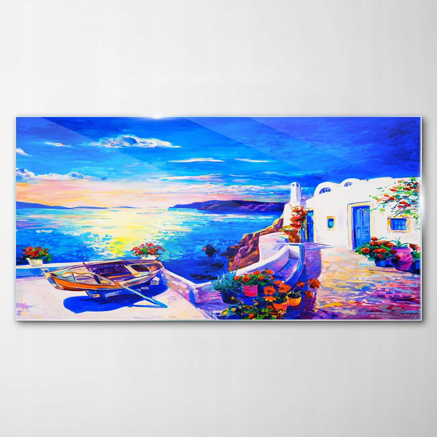 

Obraz Szklany Dekor Dom Kwiaty Łódka Morze 140x70