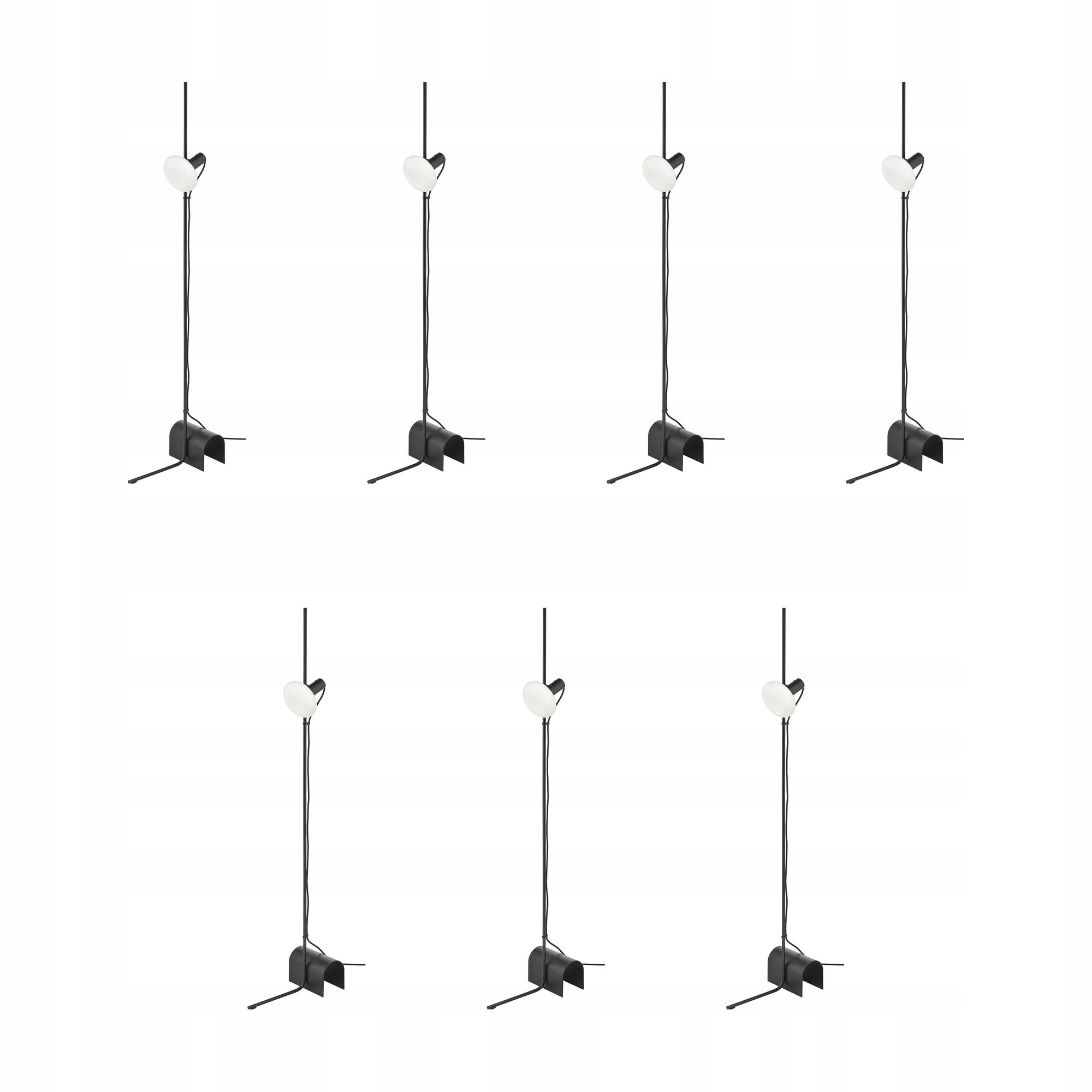 7 szt. Lampa podłogowa Led czarna z opalowym kloszem 2400K