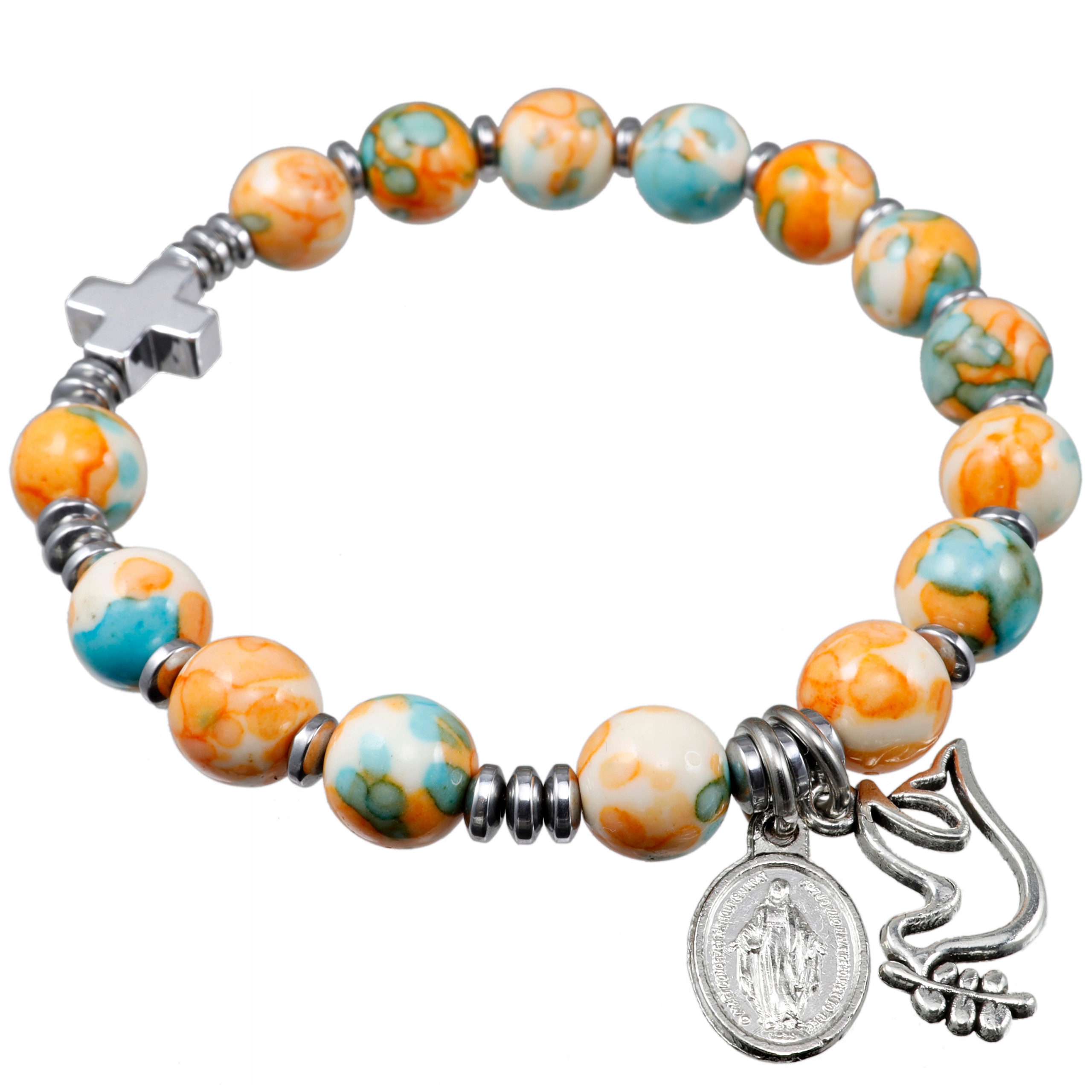 Dámský náramek Růženec na ruku desítka z kamenů Porcelán hematit