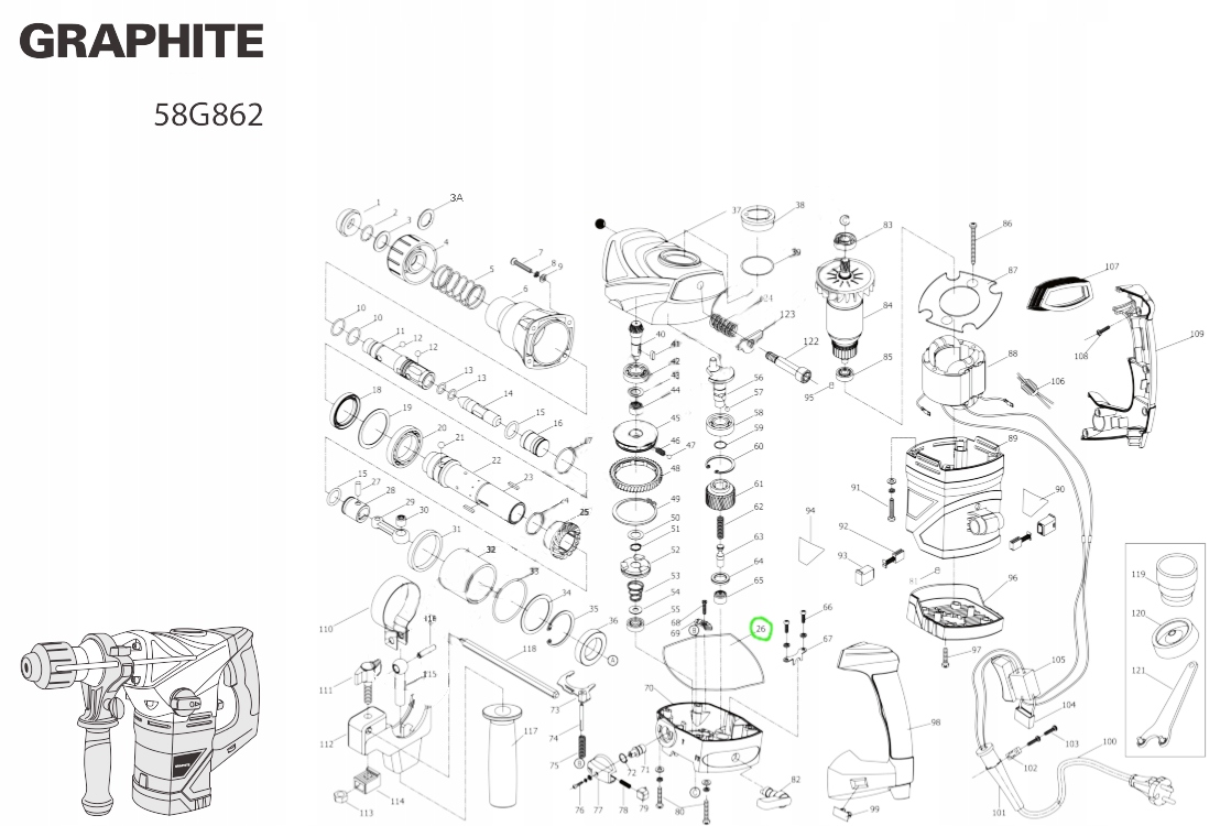 USZCZELKA DO MŁOTA UDAROWEGO MŁOTOWIERTARKI GRAPHITE 58G862 ORYGINALNA Marka GRAPHITE