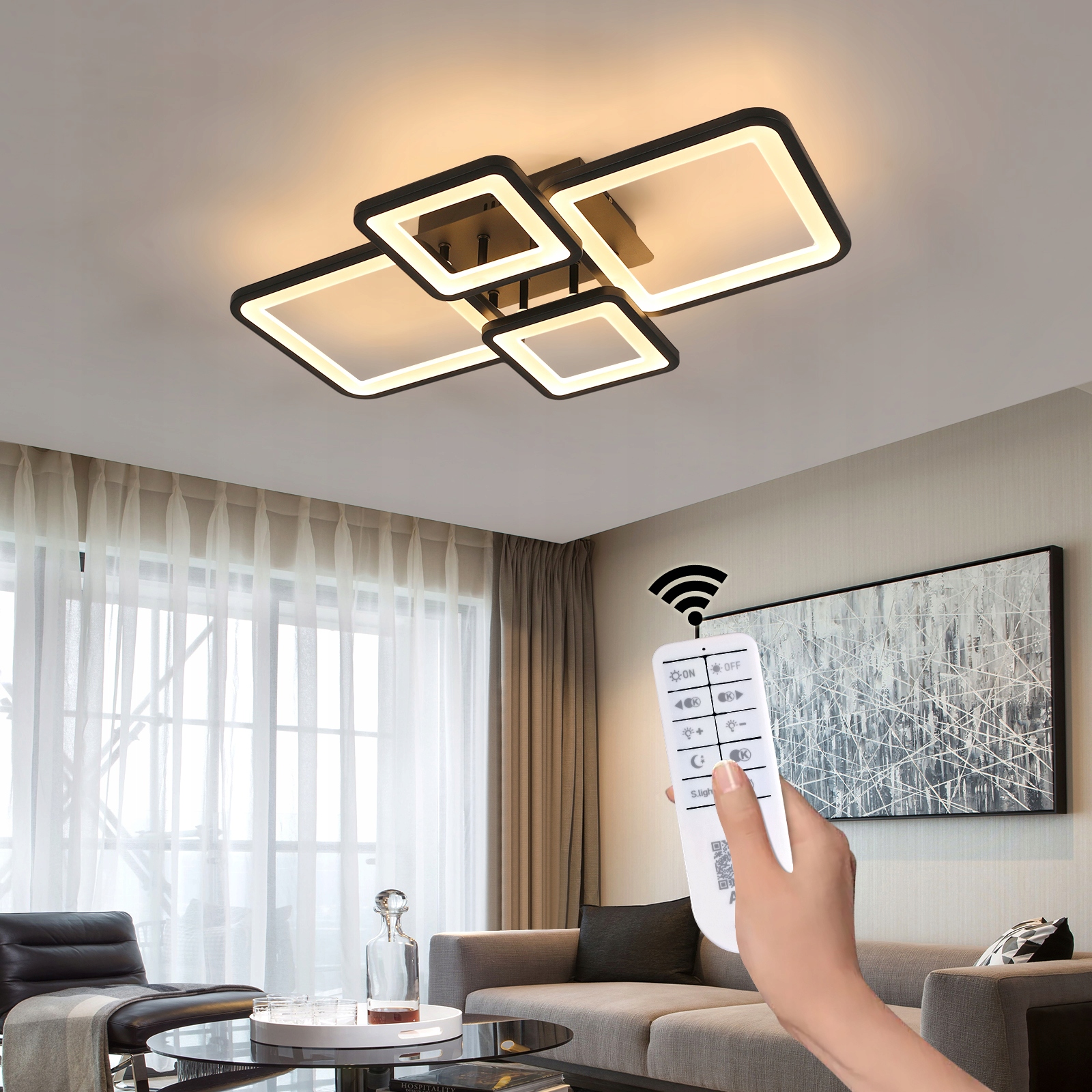 Led Stropné Svietidlo Závesné Čierne Luster Plafón Moderné S Diaľkovým Ovládaním 54W