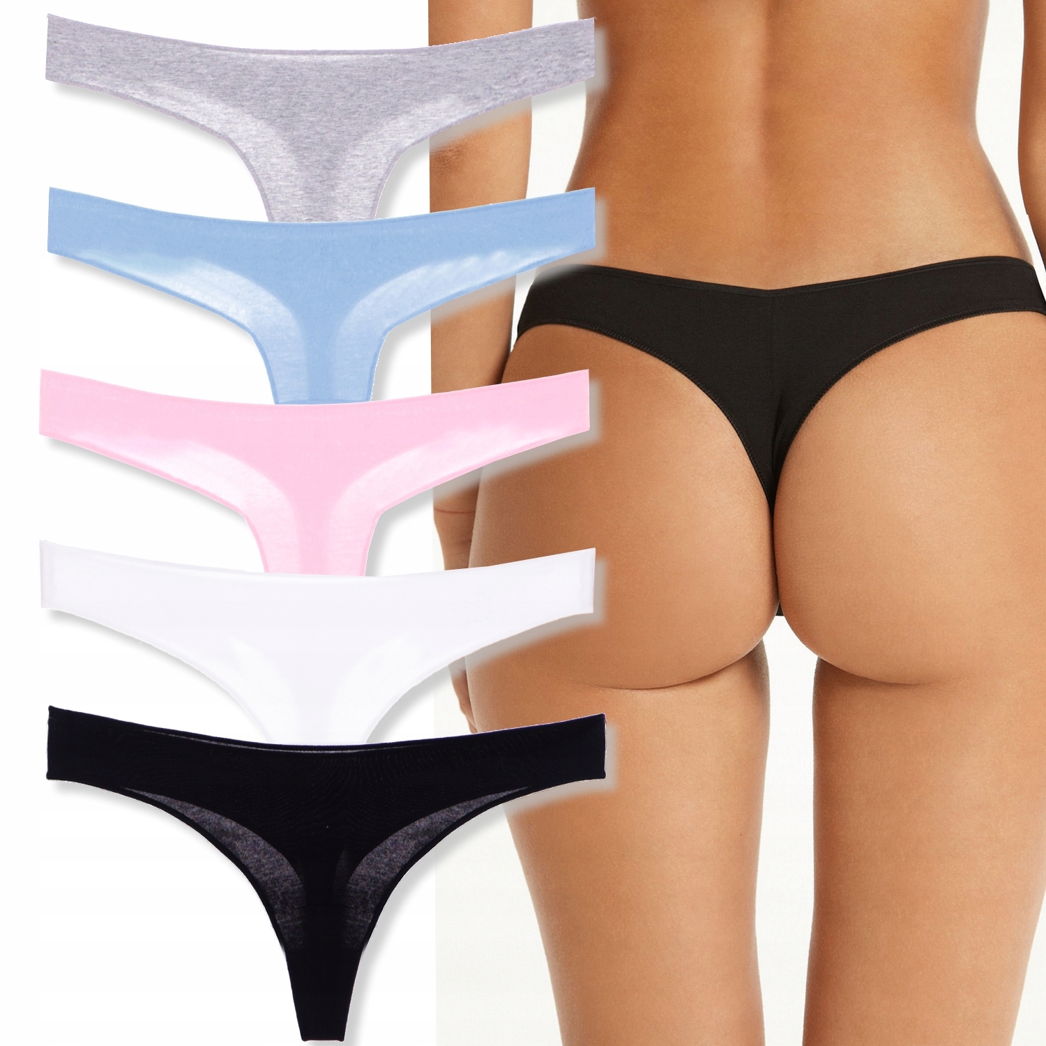 5 GŁADKIE STRINGI BEZSZWOWE BAWEŁNIANE MAJTKI L/XL