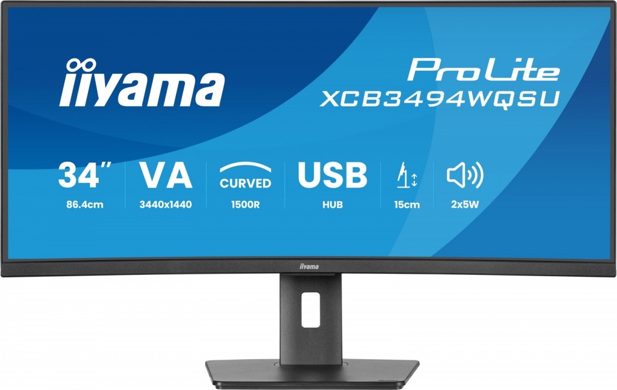 Iiyama Monitor 34 cali XCB3494WQSU-B1 Va Uwqhd 1500R 2xHDMI Dp 2xUSB Usb-c