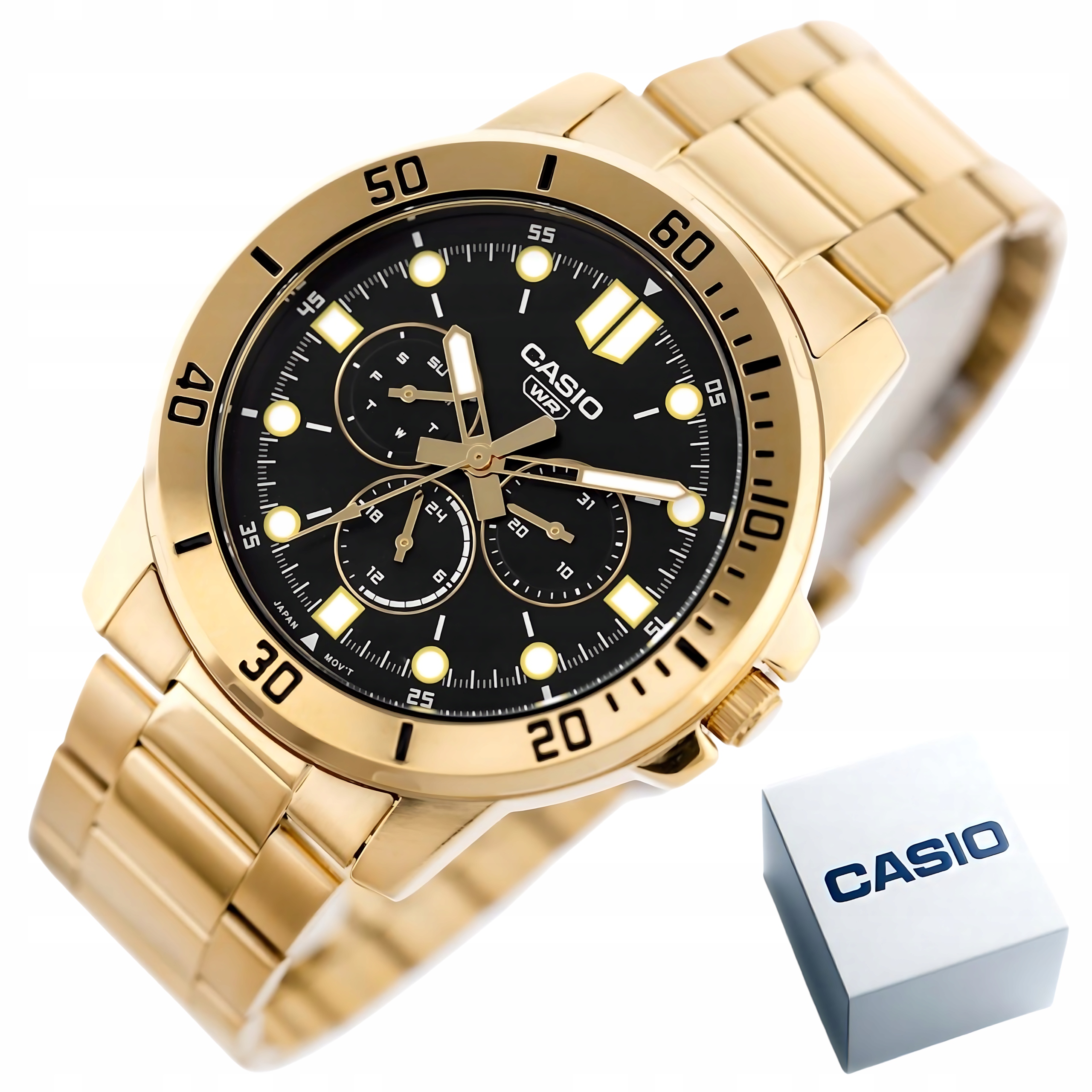 Pánské Hodinky Casio MTP-VD300G-1EUDF Zlatý černý ciferník Multidata WR30 Box
