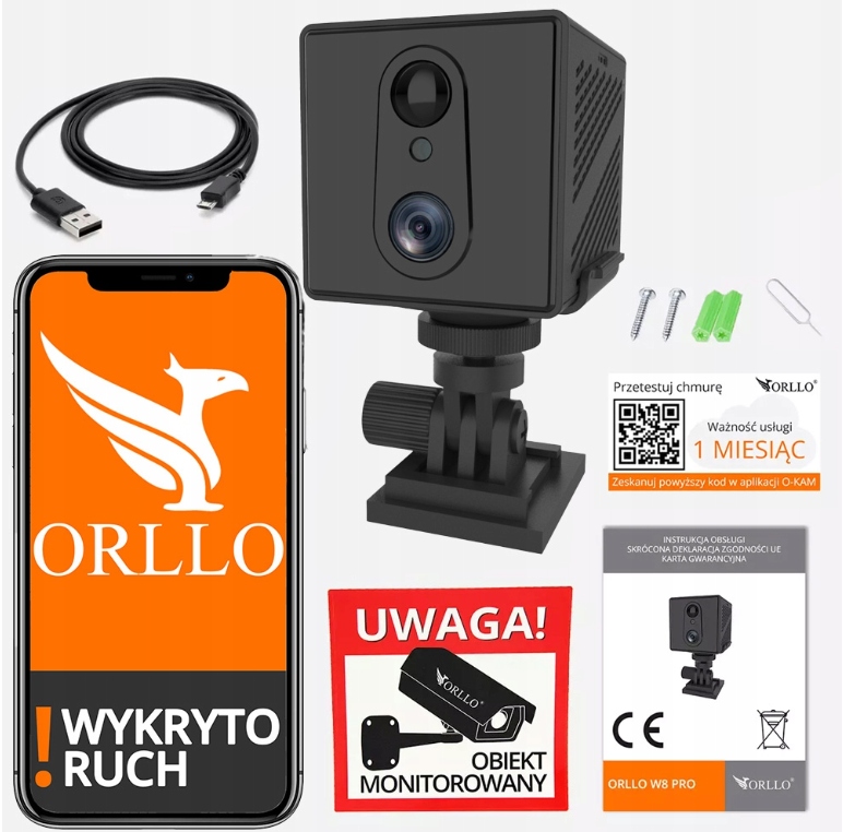 Mini Kamera Orllo W8 Pro Sim Gsm 4G Lte Bezprzewodowa Wewnętrzna Bateria