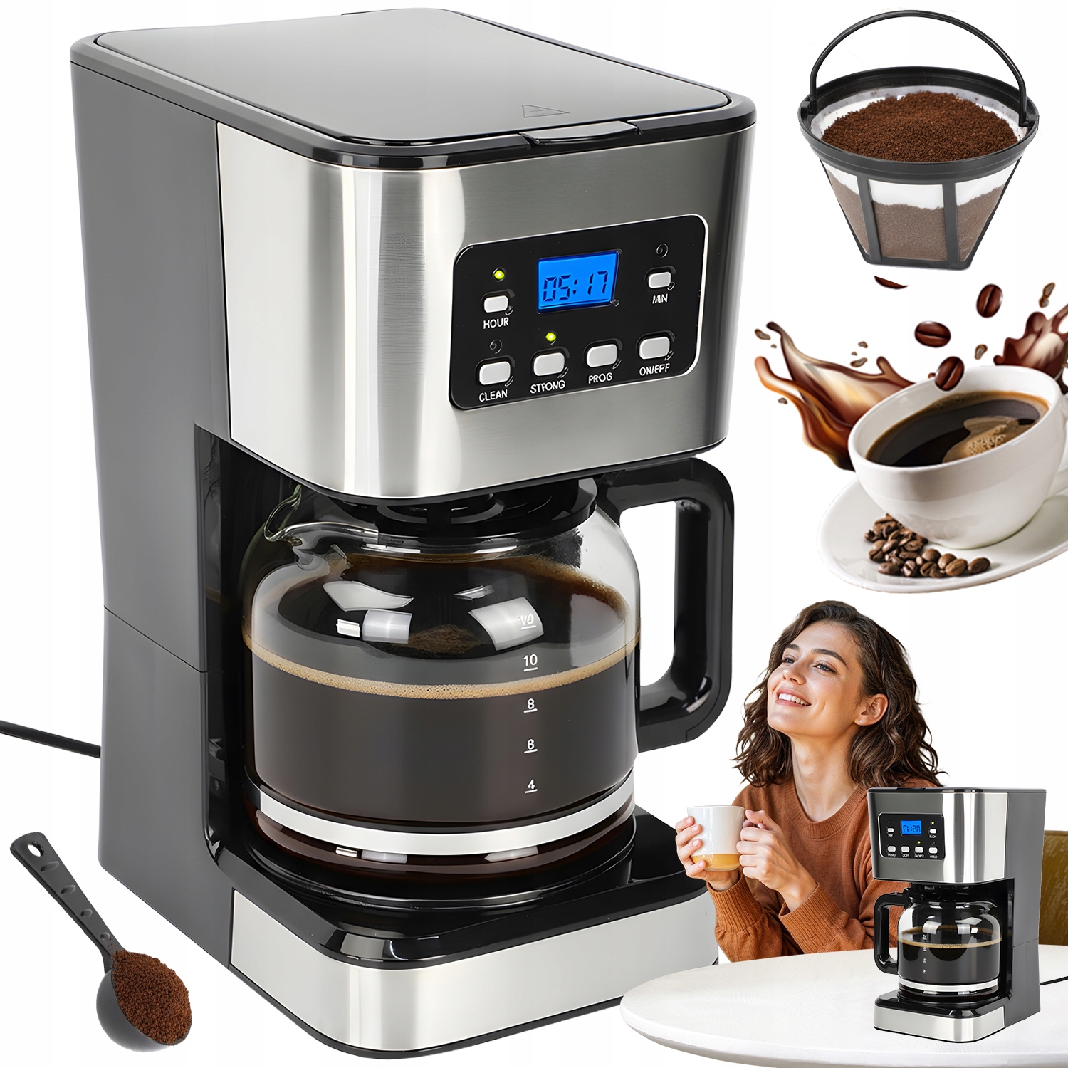 Kávovar 950W 1.5L Rychlé Vaření Časovač 220V Vysoká Kvalita