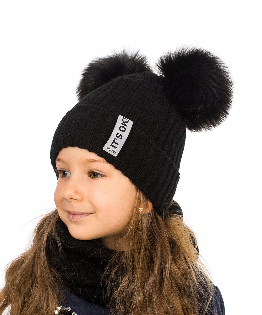 

Czapka Komin Komplet Dwa pompony Polar 52-56 cm