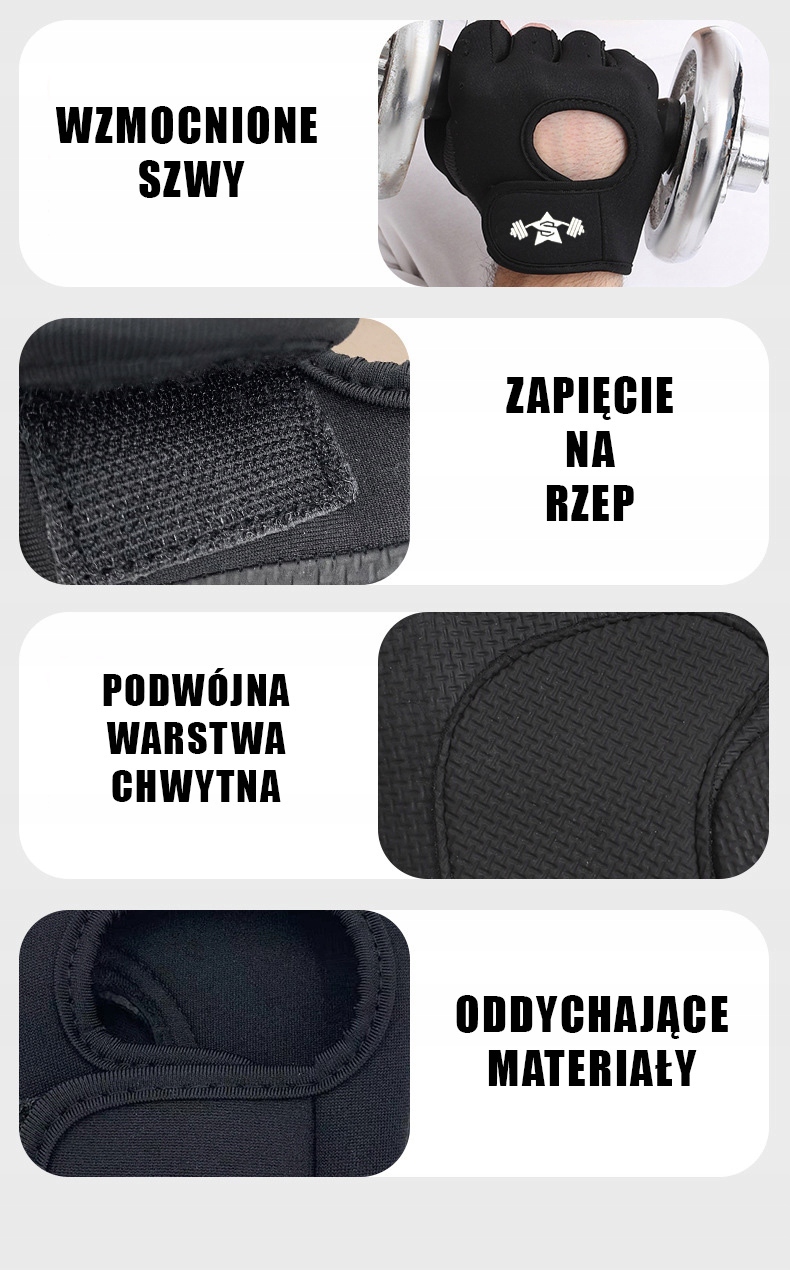 Rękawice kulturystyczne na siłownie z podwójną warstwą chwytną Kod producenta BLACK_BASIC
