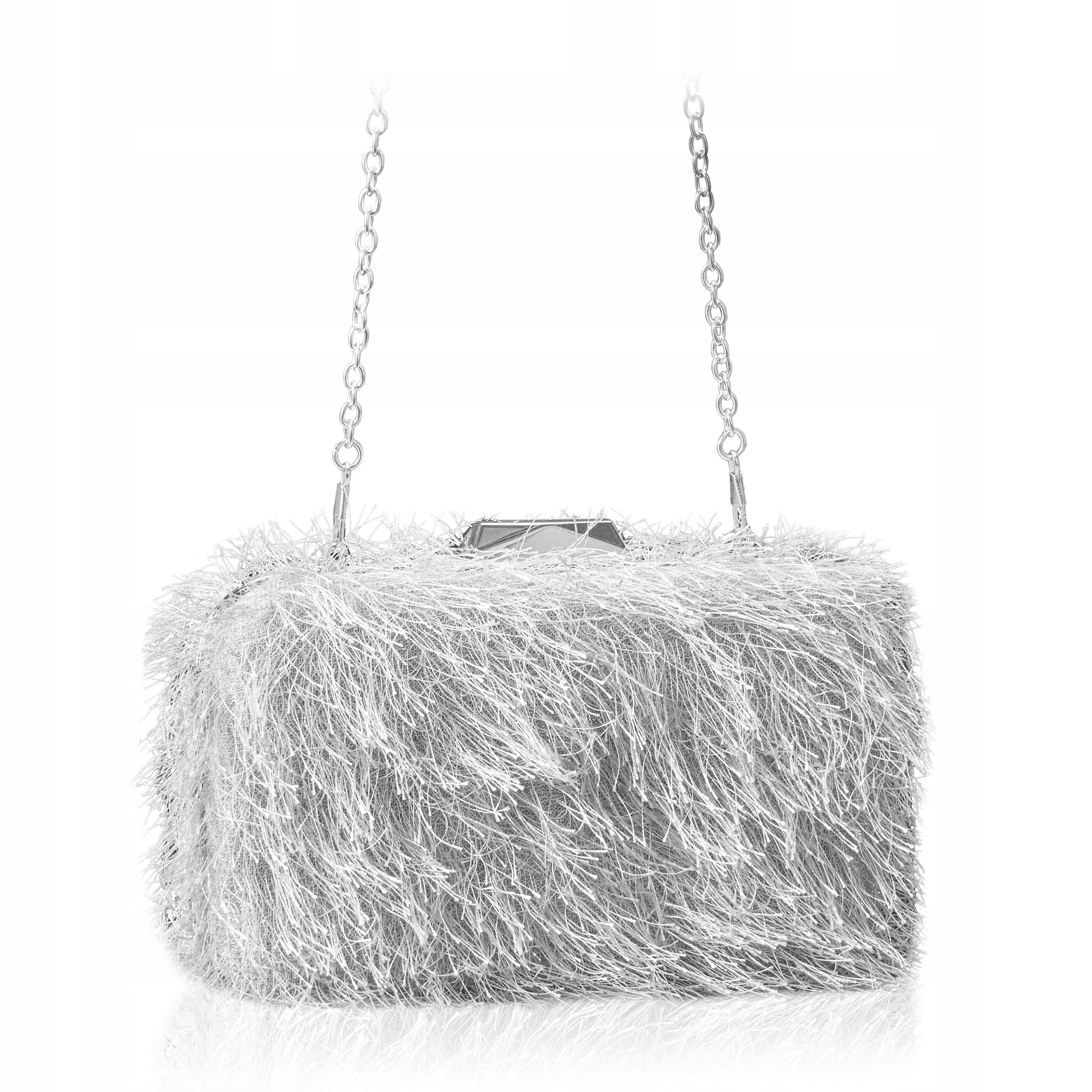 Kožešinová mini párty kabelka stříbrná Betlewski Twinkle s kožešinou