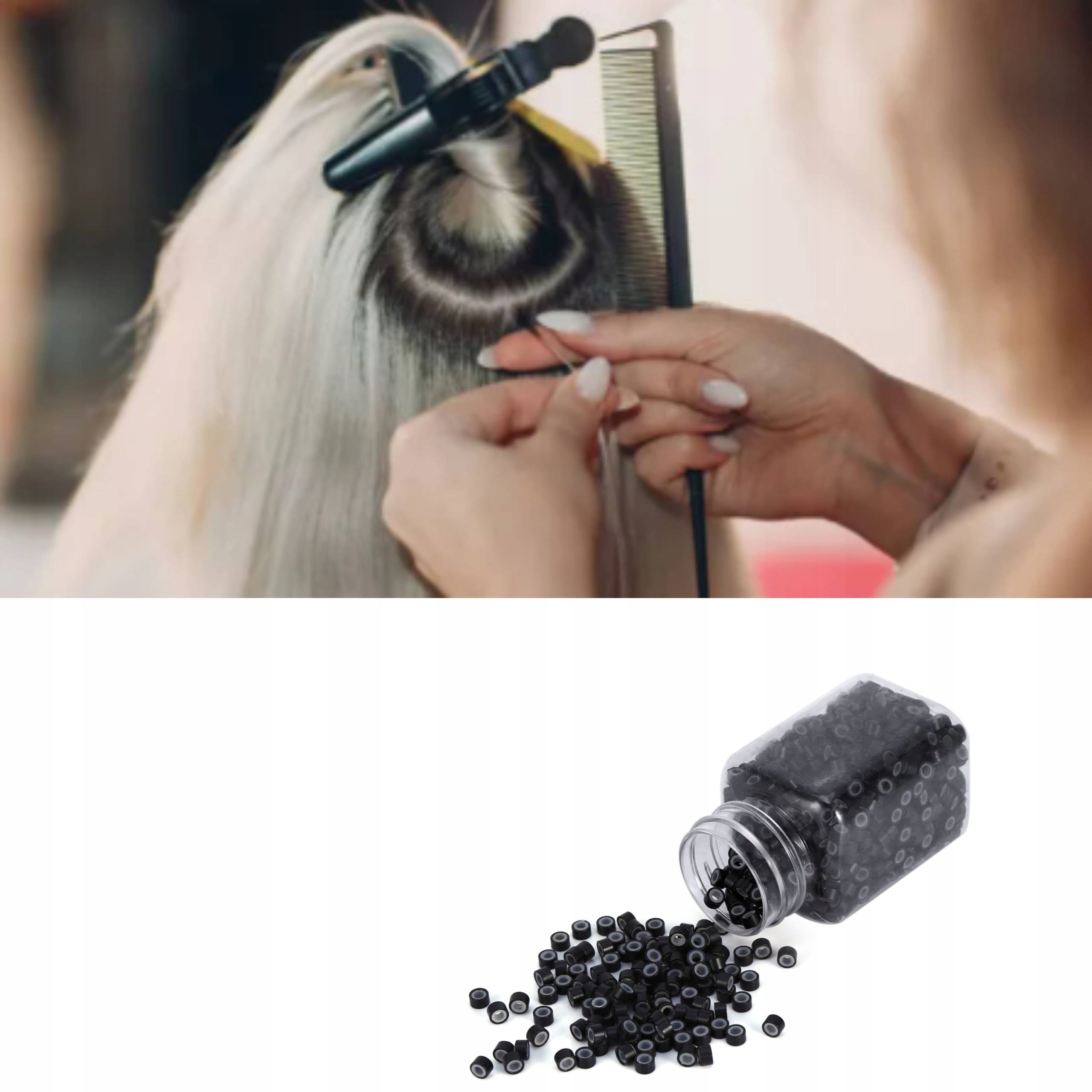 WYDŁUŻENIE WŁOSÓW NANO RINGI Z SILIKONEM 1000SZT Stan opakowania oryginalne