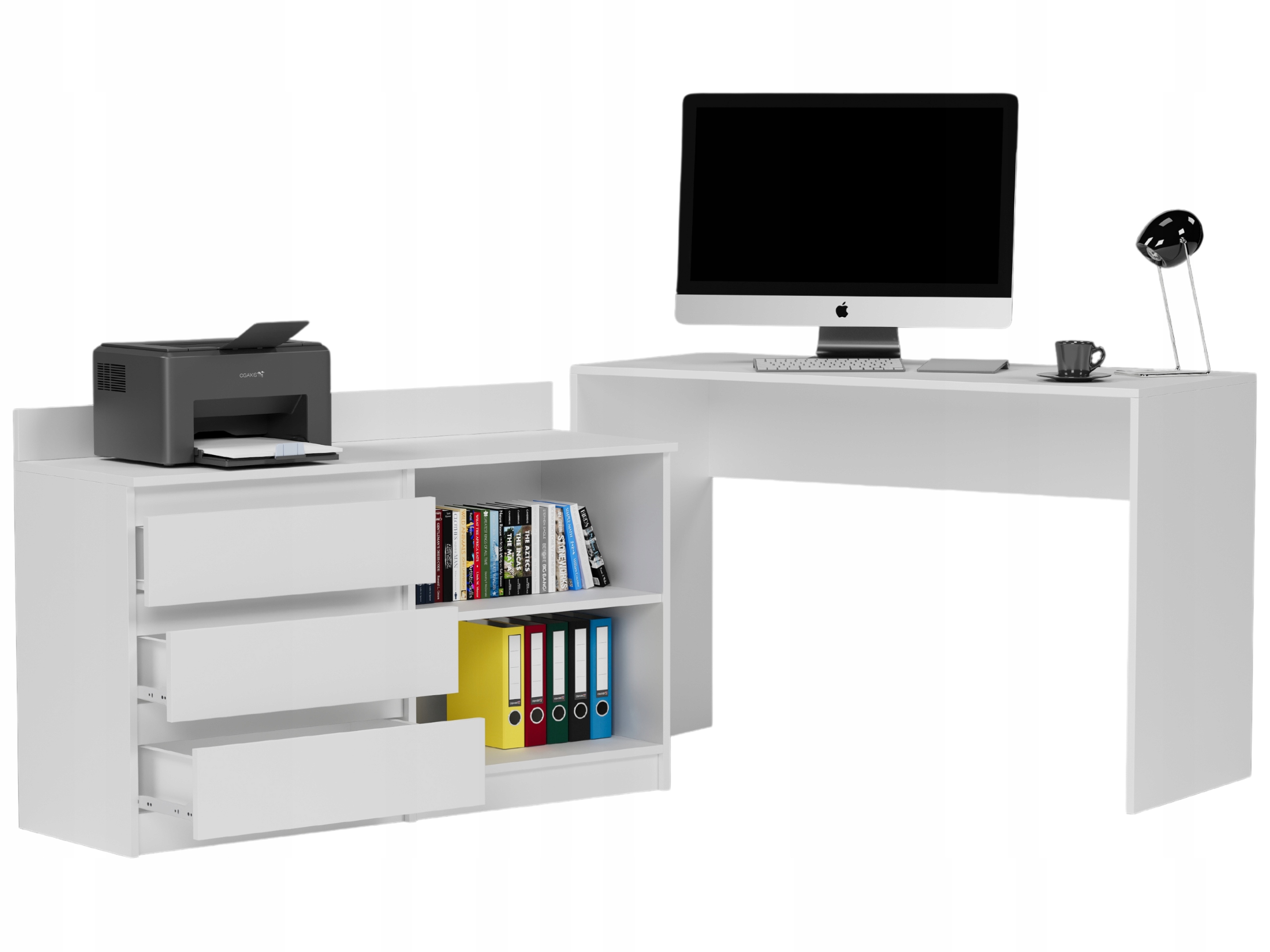 Biurko narożne i komoda zestaw 120x50 białe N-15