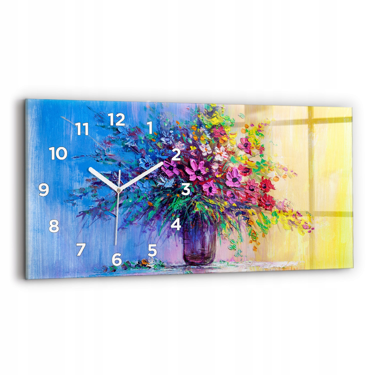 Minimalistický nástěnný skleněný hodinový stroj S Potiskem Květiny ve váze 60x30 cm