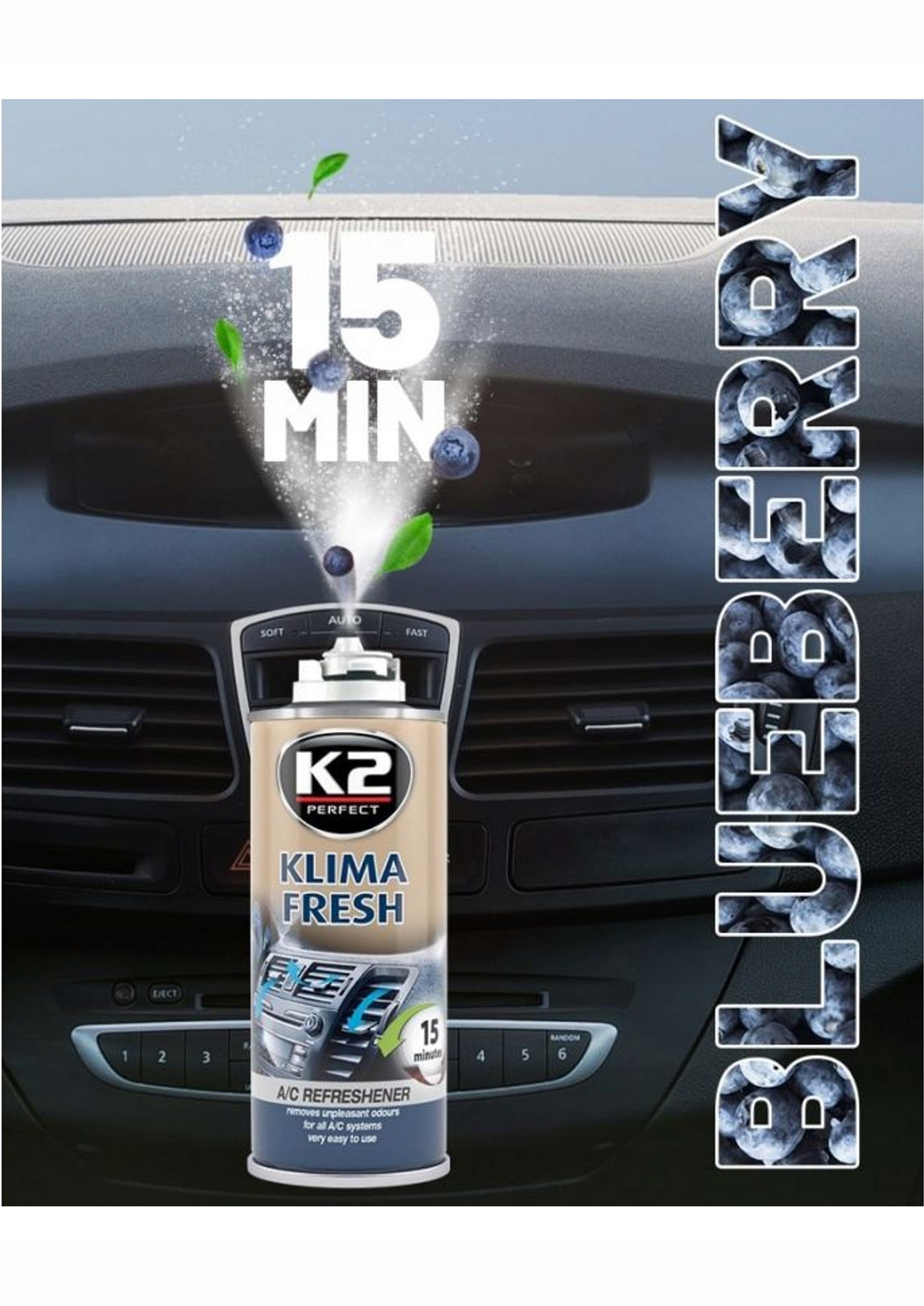 K2 KLIMA FRESH ODŚWIEŻACZ KLIMATYZACJI BLUEBERRY Numer katalogowy producenta K222BB