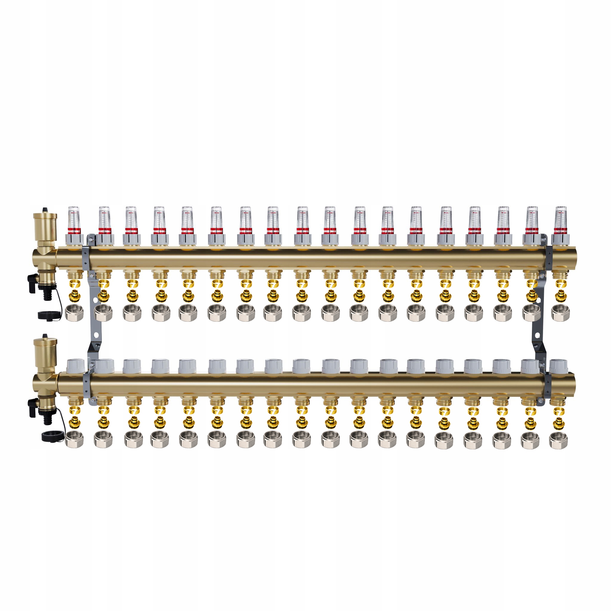 Rozdělovač pro mosaznou podlahu 18 okruhů pro podlahové vytápění Pex