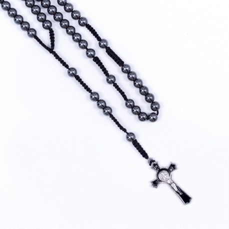 Różaniec - hematyt - 8mm - św. Benedykt (JK)