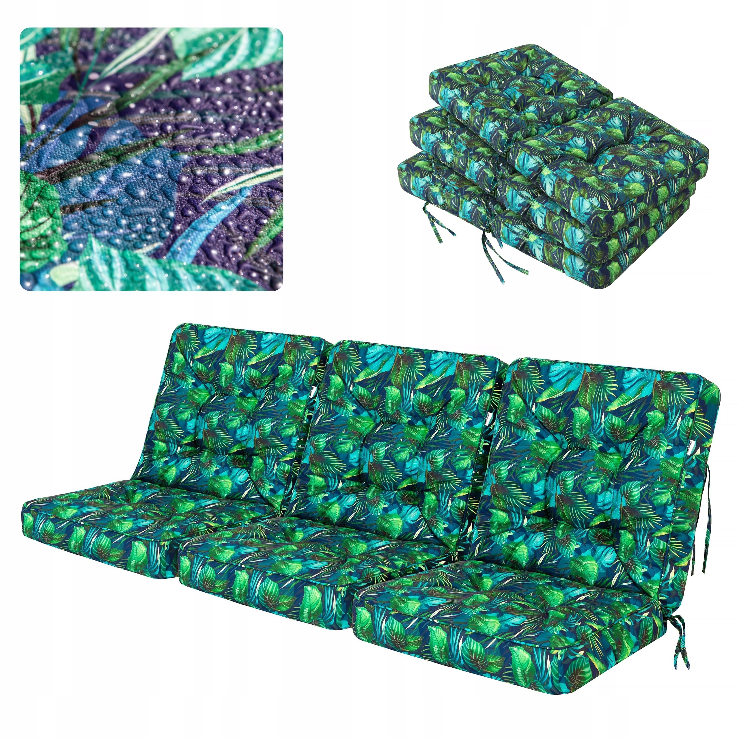 Vankúše na hojdačku, záhradnú lavičku, sada 3 vodotesných vankúšov 180 cm