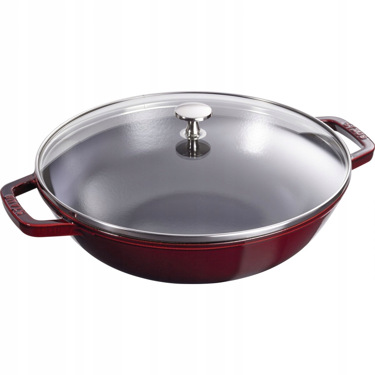 Wok Liatinový Staub s pokrievkou 30 cm na indukciu, smaltovaný, Grenadínový