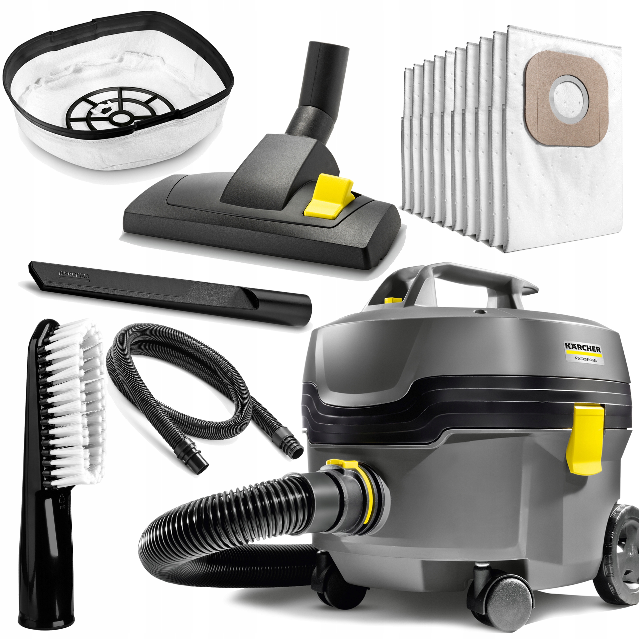 Odkurzacz Przemysłowy Uniwersalny Cichy Karcher T 7/1 +10x Worki 2 Ssawki