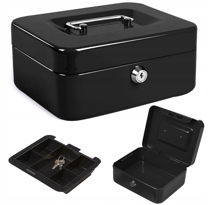 KASETKA METALOWA NA PIENIĄDZE SEJF KLUCZ DOKUMENTY