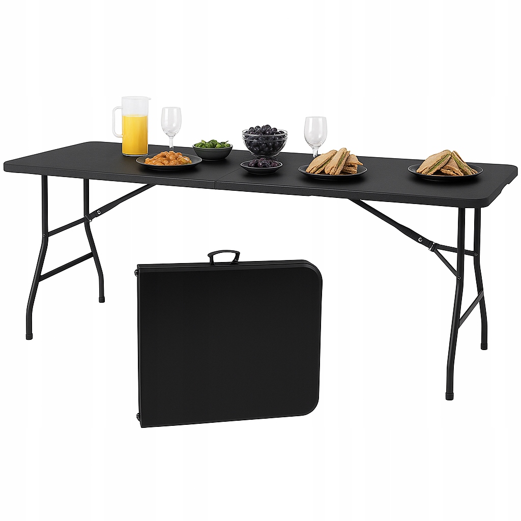 Stół Rozkładany Prostokątny Ogrodowy Cateringowy Turystyczny 180 cm Czarny