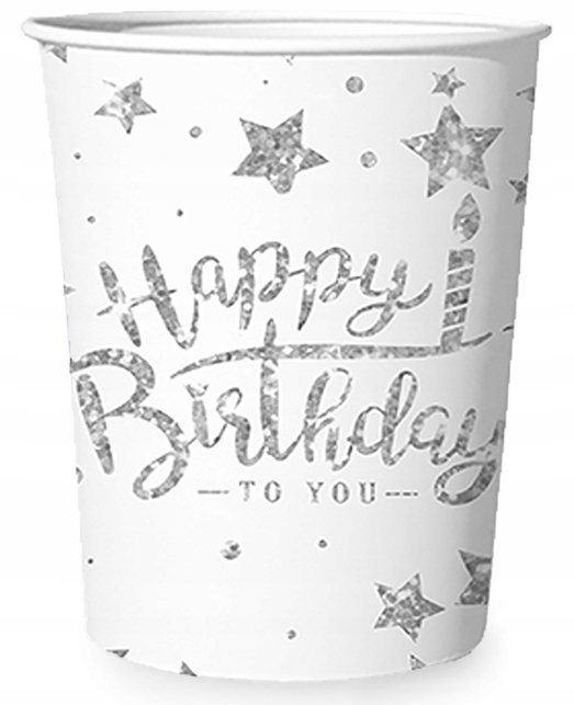 

Kubeczki białe holograficzne Happy Birthday 6szt