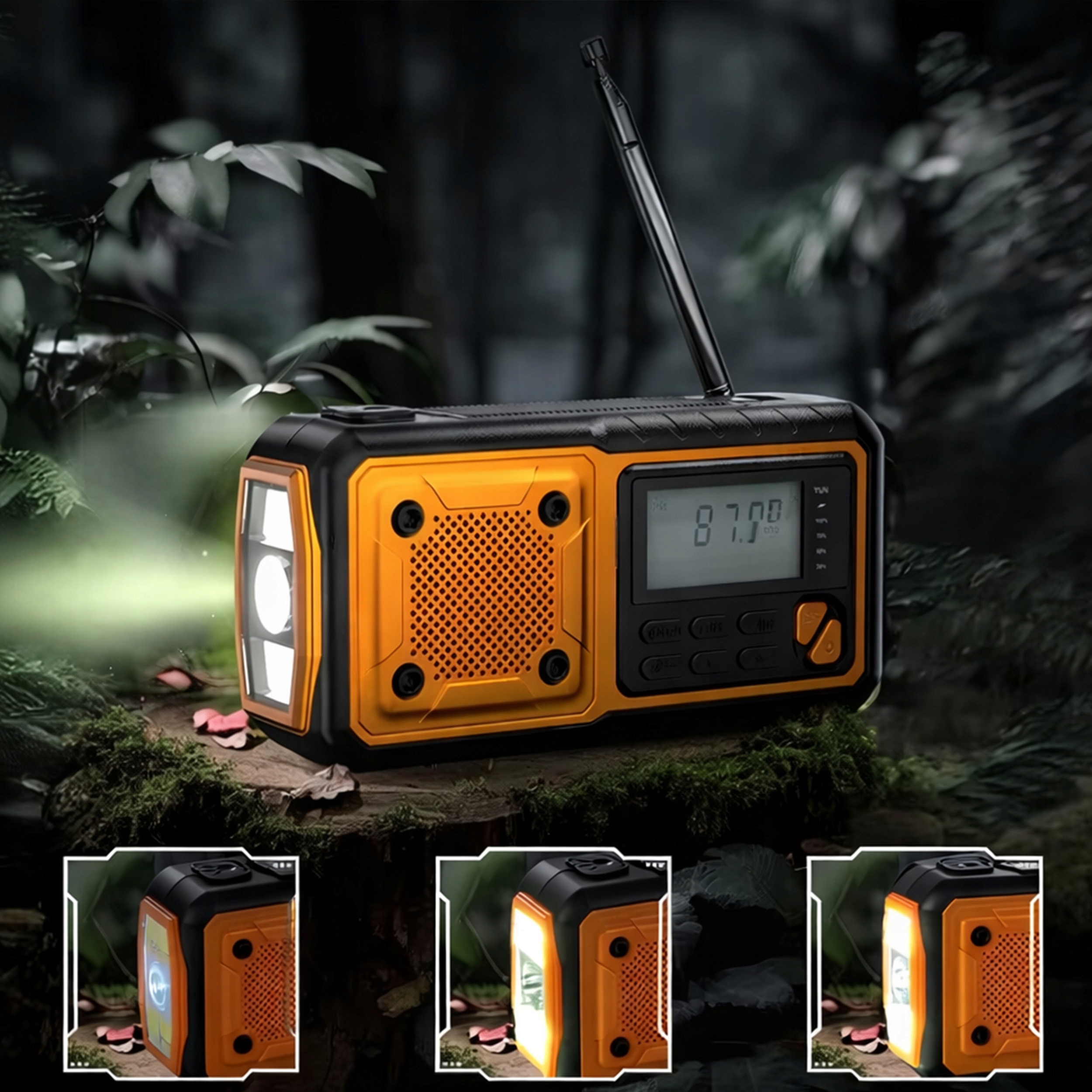 PRZENOŚNE RADIO SOLARNE KORBKA ALARM DYNAMO AWARYJNE LATARKA 5000mAh USB-C Szerokość produktu 16 cm