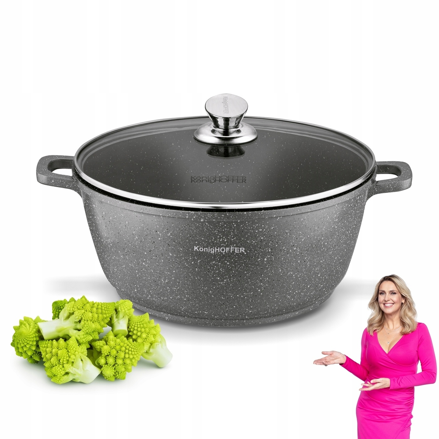 Garnek Indukcja Nieprzywierająca Duży Konighoffer Pollo Grey 6,3 l 28cm