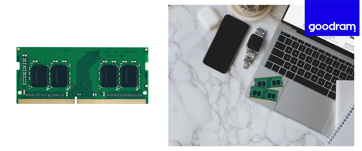 Pamięć RAM Goodram 16GB 3200MHz CL22 SODIMM Waga produktu z opakowaniem jednostkowym 0.02 kg