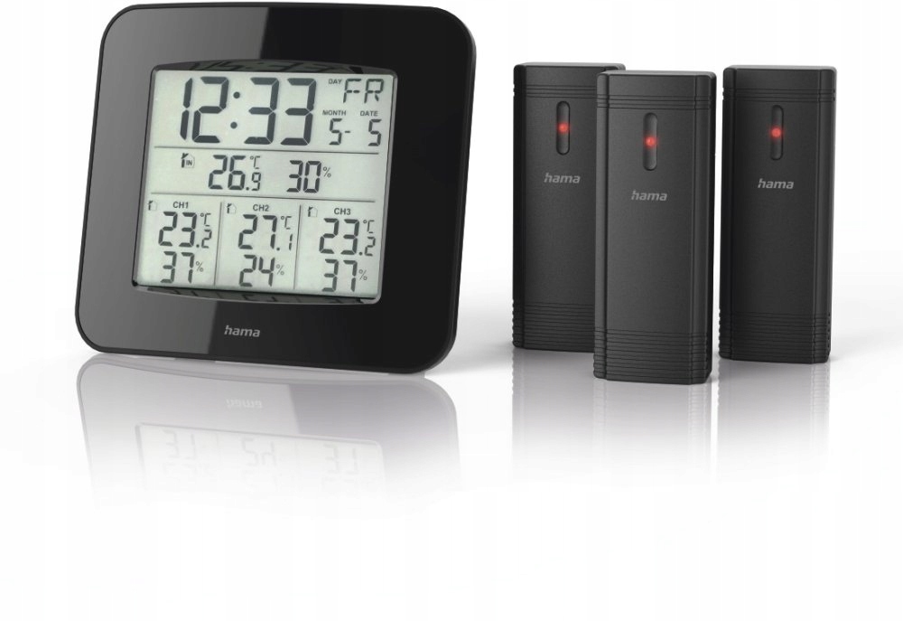 Wielostrefowa Stacja Pogody Hama Trio 3 Czujniki Temperatura Wilgotność