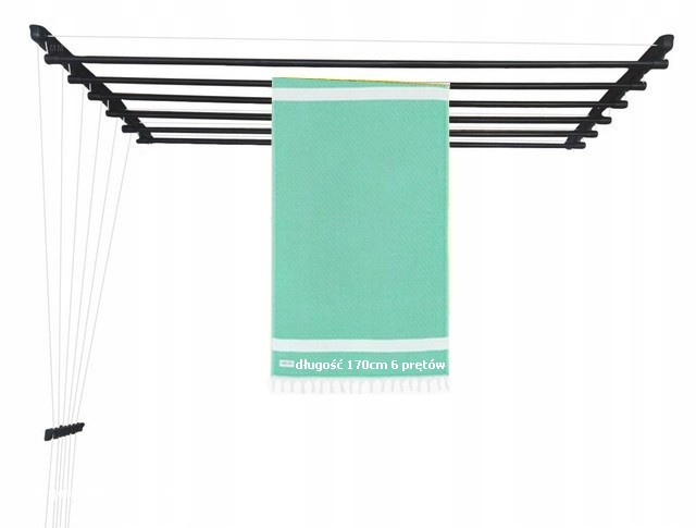Levně Sušák Na Prádlo Koupelna Balkon délka 170 cm 6 pr Černá