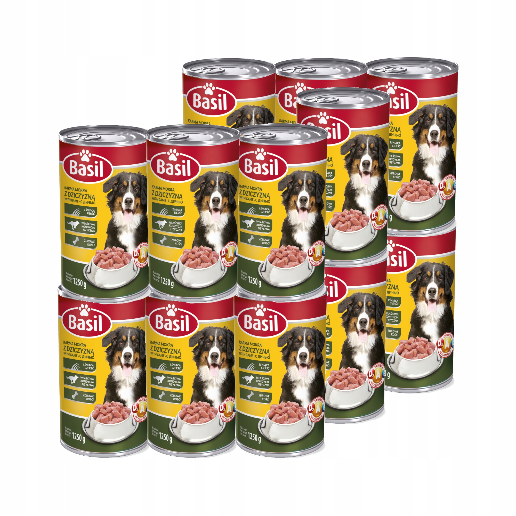 Levně 12 x Krmivo krmivo pro psy Basil s konzervou ze zvěřiny 1250 g