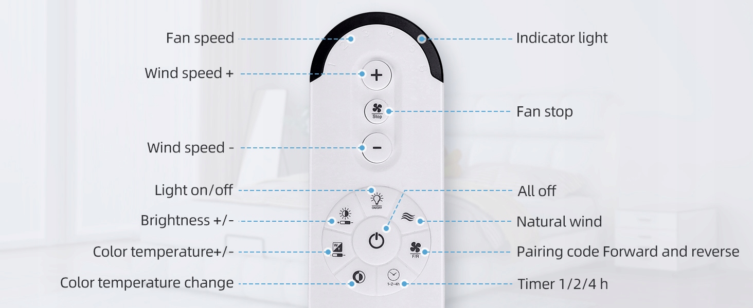 Wentylator sufitowy Aigostar z pilotem do LED Timer biały 60W 6500K Liczba trybów prędkości 6