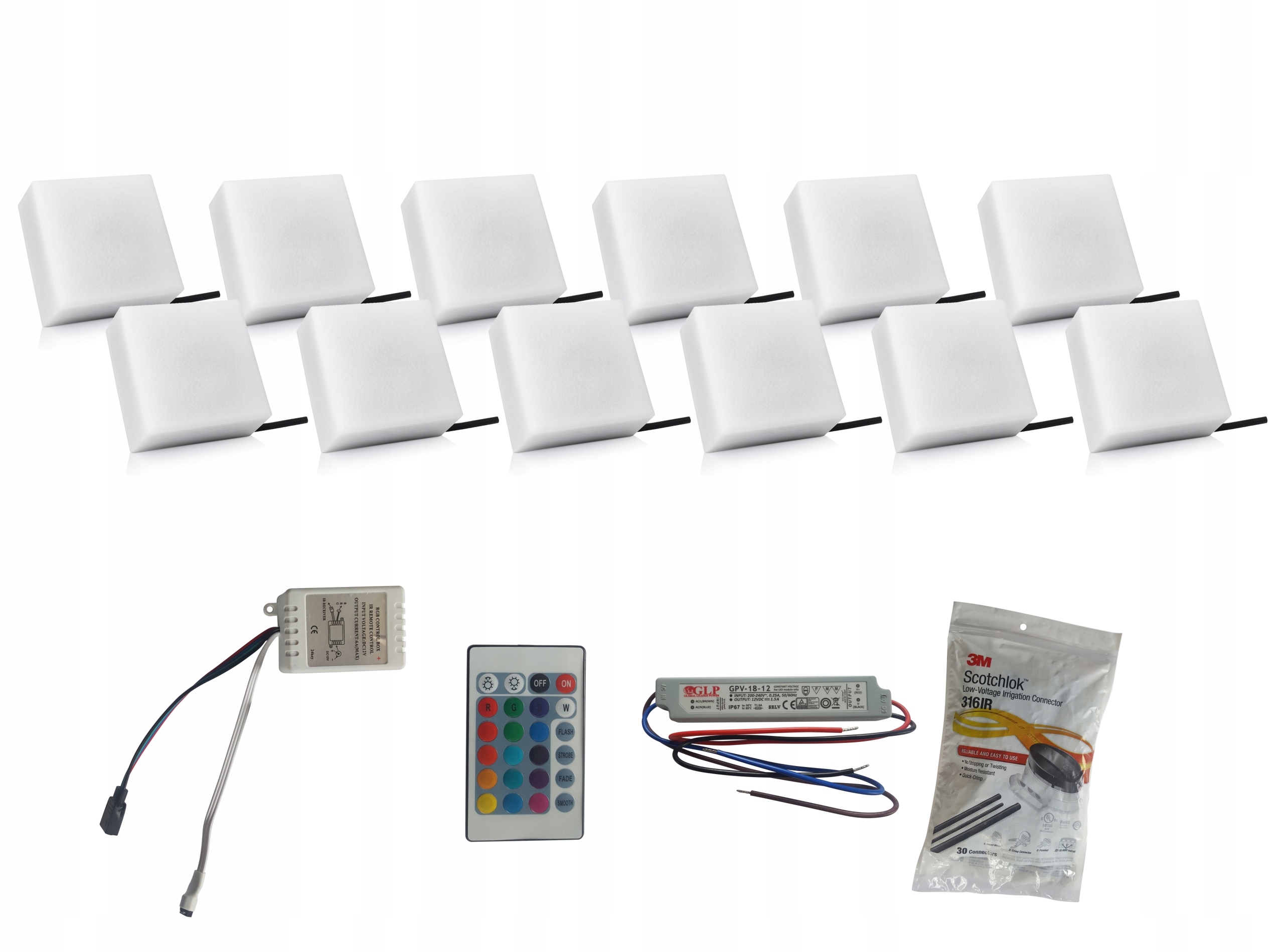 12 x svietiaca Led dlažobná kocka 14 x 14 cm Rgb